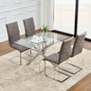 Clear Glass Dining Table and 4 Chairs Set PU Leather Cross Leg Kitchen Furniture