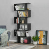 Black Bookcase 6 Tier S Shape Free Standing Storage Unit Bookshelf Shelves