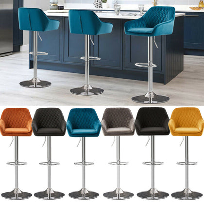 Bar Stools Gas Lift Stools Velvet Breakfast Kitchen Club Cafe Pub Swivel Chairs