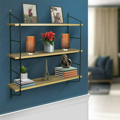 Adjustable 3 Tier Wall Floating Shelf with Metal Brackets Strong Bearing Shelves