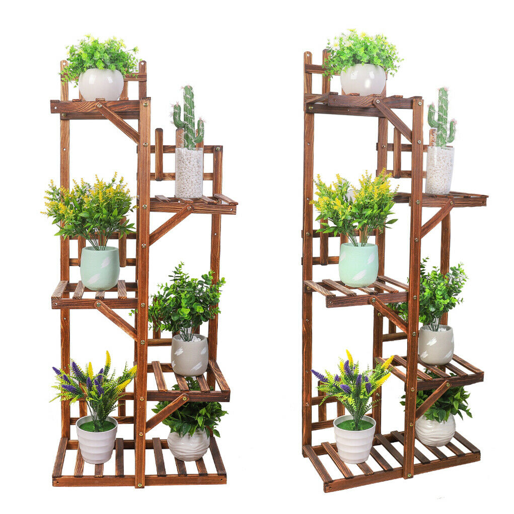 52" Height 5 Tiers Flower Rack Wooden Corner Plant Stand 6 Potted Shelf Terrace