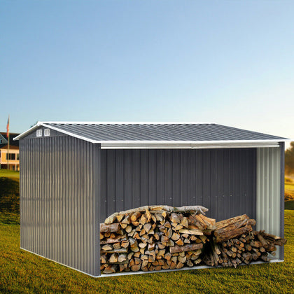 8X8FT Metal Log Store Firewood Storage Tool House Outdoor Garden Shed Apex Roof