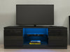 Modern TV Stand Unit Cabinet Black High Gloss 2 Door Matt Body RGB LED Lights