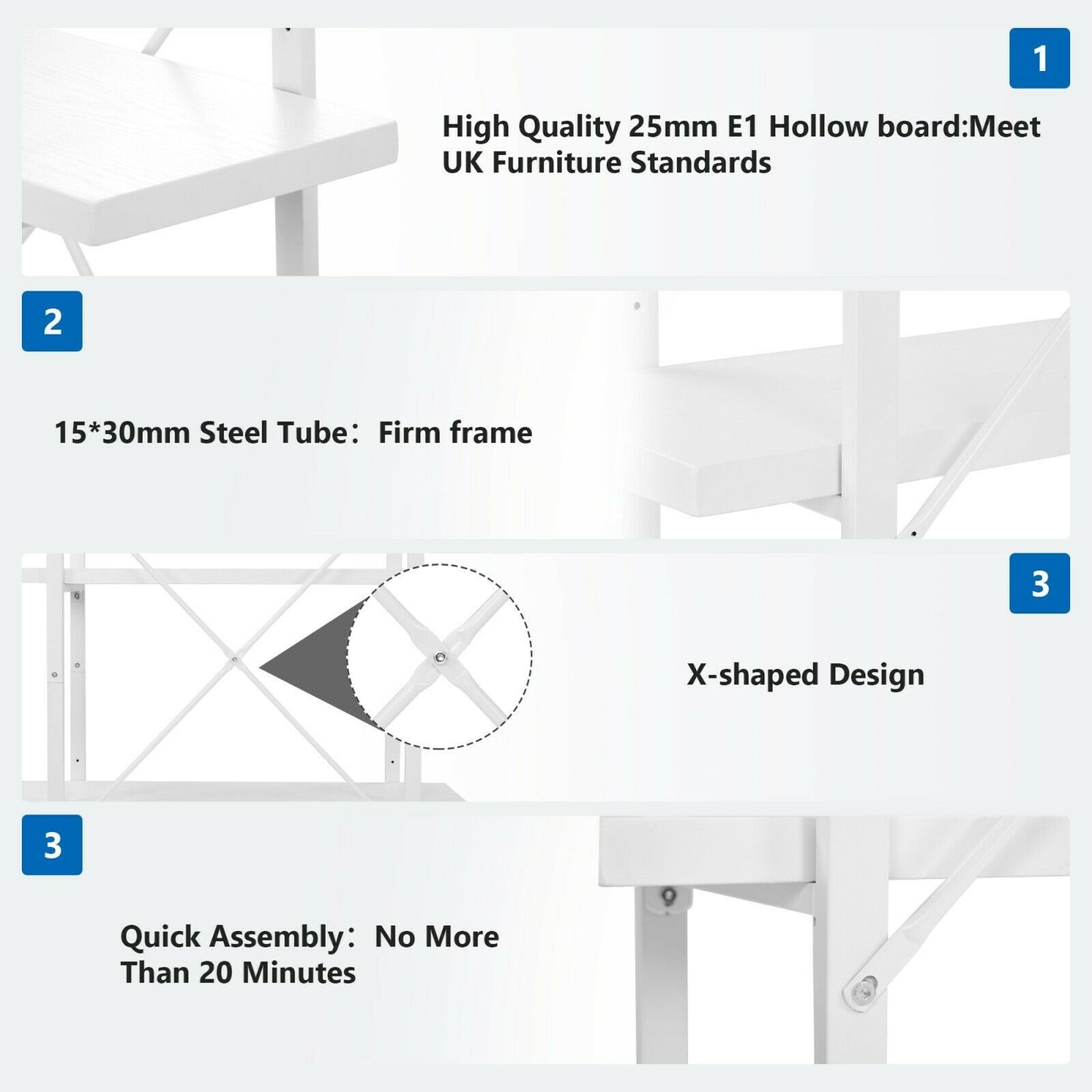 Bookshelf 4-Tier Industrial Storage Shelves Metal Ladder Living Room Display