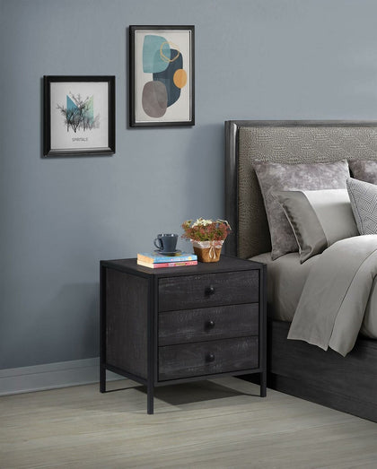 Zahra Bedside Table Cabinet Bedroom Furniture Nightstand 3 Drawer Black