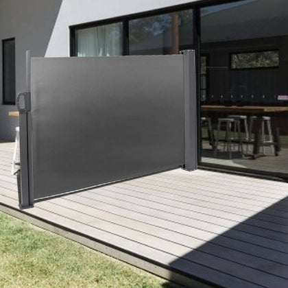 3M Retractable Side Awning Blind Screen Sunshade Garden Patio Windbreaker Grey