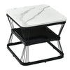 Square Nesting Coffee Table Metal Stacking Side Tables Set Marble-Look White
