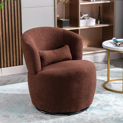 Swivel Tub Chair Teddy Fabric Accent Armchair Barrel Chairs Reading Chair HT