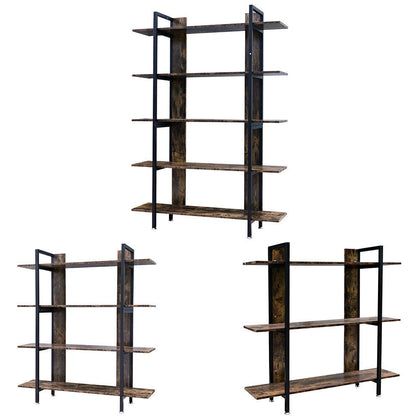 3-4-5 Tier Bookcase Shelving Unit Industrial Rustic Wood Metal Storage Shelf