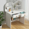 Modern White Dressing Table Jewelry Makeup Desk w/ Round Mirror 2Drawers Bedroom