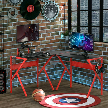 Corner Gaming Desk Red Monitor Stand Home Office L Shape Laptop Computer Table