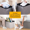 Foldable Storage Ottoman Pouffe Seat Folding Grey Linen Foot Stool Storage Stool