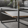 Glass Display Top Coffee Table with Steel Frame Reversible Wooden Storage Shelf