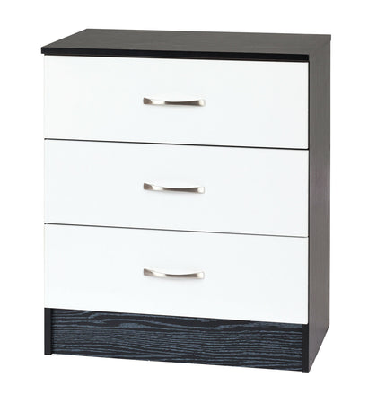 White Gloss & Black Table Cabinet Chest of Drawers Nightstand 3 Drawers Bedroom