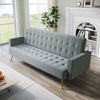 3 Seater Grey Sofa Bed Luxury Velvet Nonwovens New Foam Contrast Gold Metal Legs