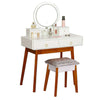 White Dressing Table with Stool Set, LED Makeup Desk Mirror Living Room Bedroom