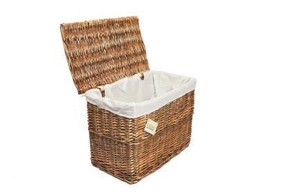 Woodluv Med. Brown Wicker Basket W/ White Linning Storage Trunk Chest Hamper