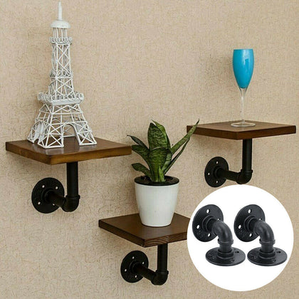 2 Pipe Rustic Shelf Brackets Scaffold Board Floating Shelves Display Holder Rack