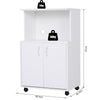Rolling Kitchen Trolley Microwave Cart 2-Door Cabinet Shelves White