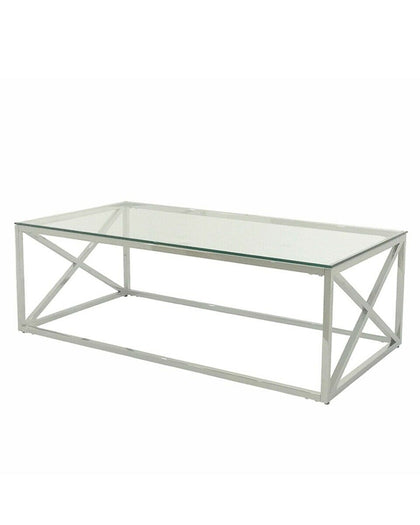 Glass Coffee Table Chrome Stainless Steel Modern Tempered Glass Living Room