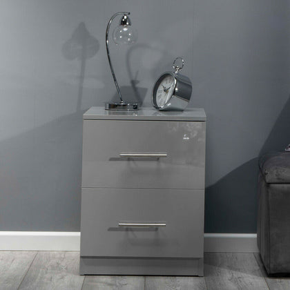 High Gloss Grey Bedside Cabinet. Premium Collection. ALL GREY GLOSS PANELS