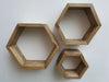 Set of 3 wooden handmade hexagon shelves made from pine wood - dark oak