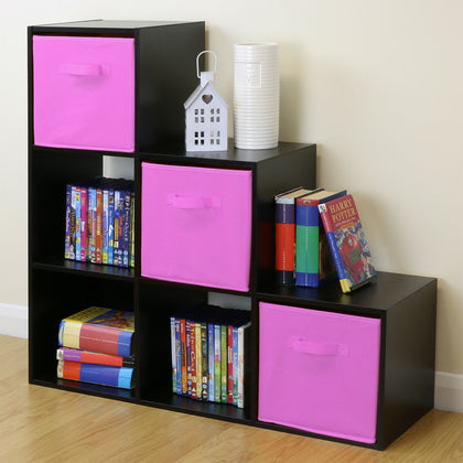 Black 6 Cube Kids Toy/Games Storage Unit Girls/Boys Bedroom Shelves 3 Pink Boxes