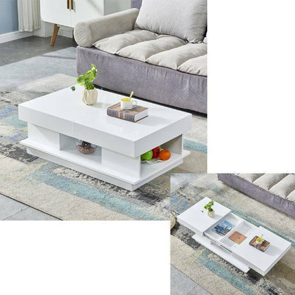 High Gloss End Table White Coffee Table with Hidden Storage Space Livingroom BN