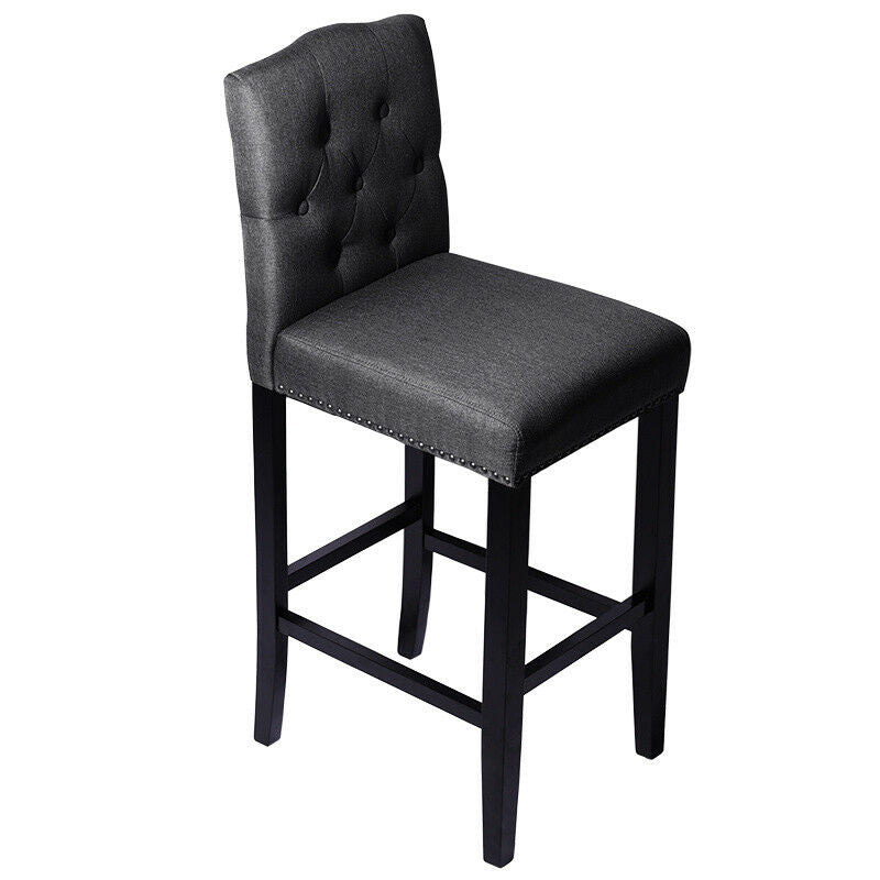 Grey Linen Fabric Breakfast Counter Chairs Bar Stools Wood Barstools Stool Chair
