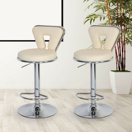 2× beige Bar Stools Faux Leather Barstool Kitchen Pub Stool Breakfast Bar Chair