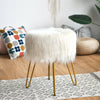 Furry Faux Fur Footrest Round Vanity Stool Chair Padded Ottoman Seat Metal Leg