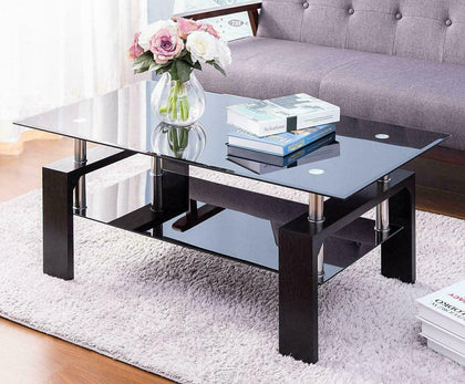 Glass Coffee Table With Storage Modern Living Room Furniture Tea Coffee Table