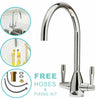Kitchen Tap Sink Mixer Twin Lever Tap Swivel Modern Chrome Basin Waterfall Taps