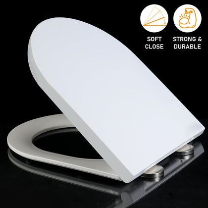 Luxury White Slow Soft Close Toilet Seat D Shaped Top Fixing Hinges Heavy Duty