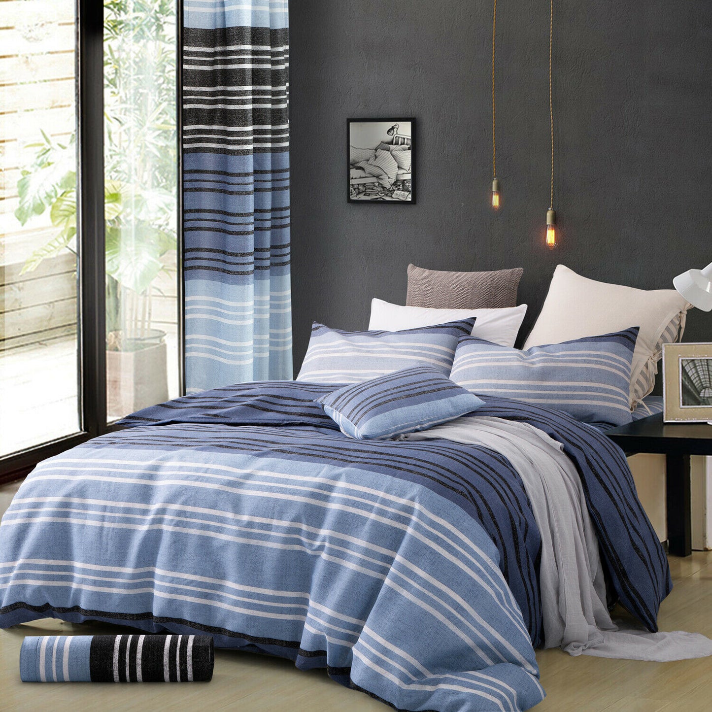 Reversible Duvet Quilt Cover Bedding Set Single Double King Size + Pillow Cases