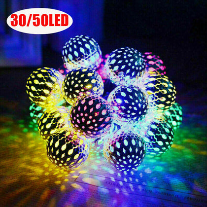 50 LED Moroccan Solar Garden String Lights Hanging Lantern Fairy Light Outdoor