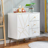 1 Door 3 Drawer Sideboard with Golden Hairpin Legs Storage Cabinet Buffets White