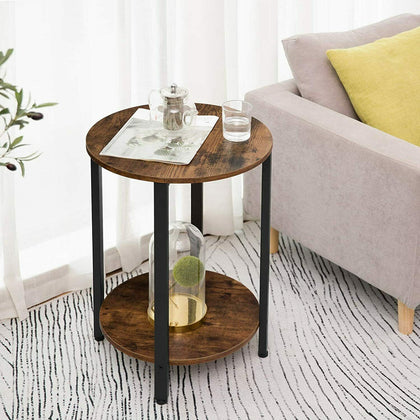 HOOBRO Round Side Table End Table Bedside Table 2-Layer Sofa Table Living Room
