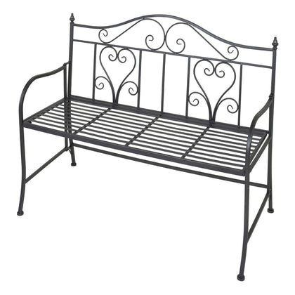 Outdoor Furniture Garden Metal 3 Seat Traditional Patio Black Bench With Armrest