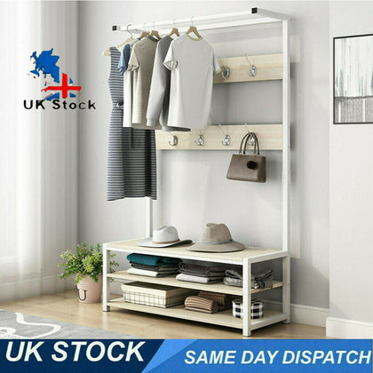 Hat and Coat Rack Stand Clothes Rail Shoe Storage Rack Hanger Hook Shelf 8 Hooks