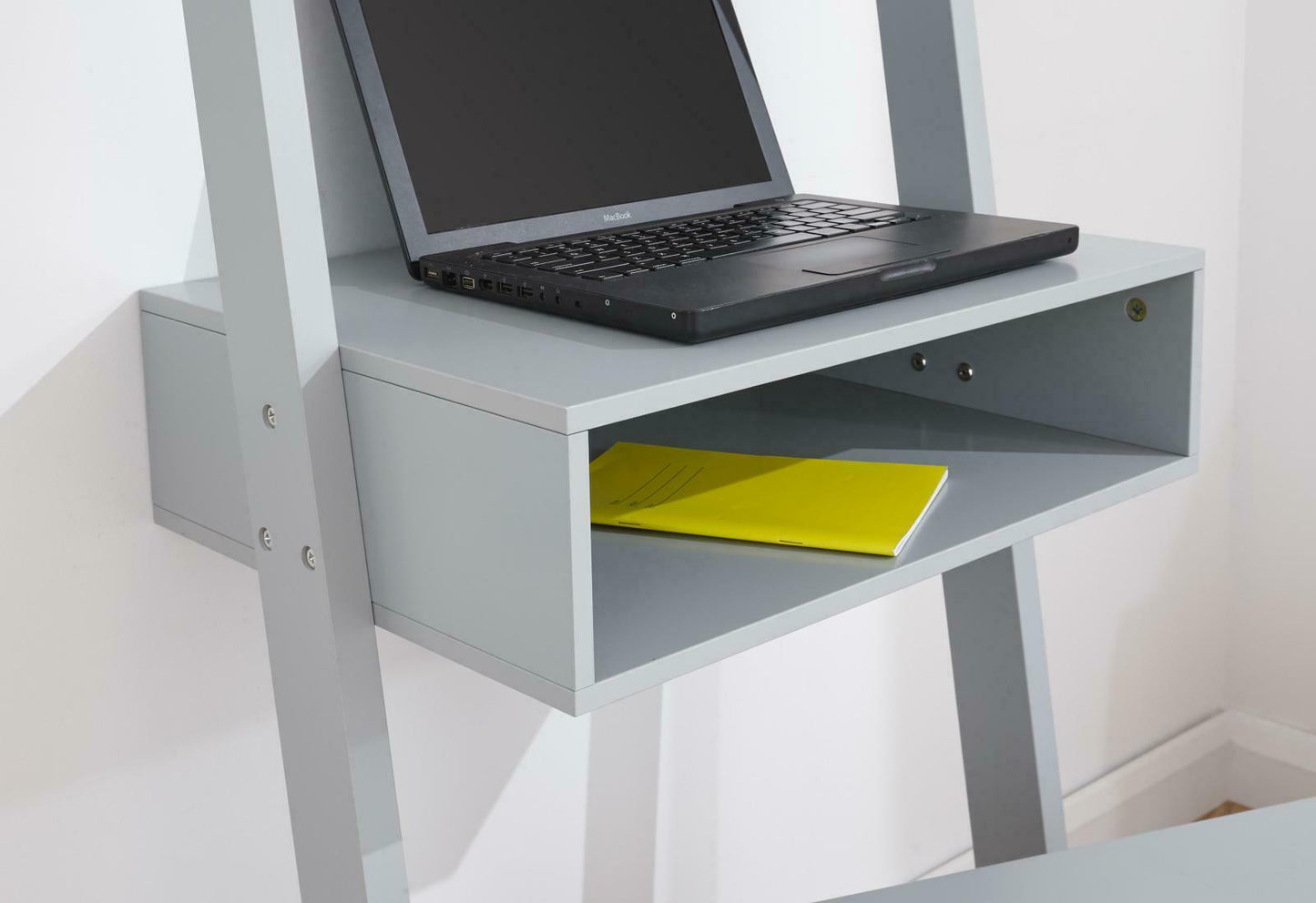Grey Ladder Modern Style 3 Tier Computer Study Desk with Bookcase Shelves