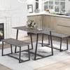 4-Seater Dining Table Set with 2 Benches Breakfast Kitchen Furniture Steel Frame