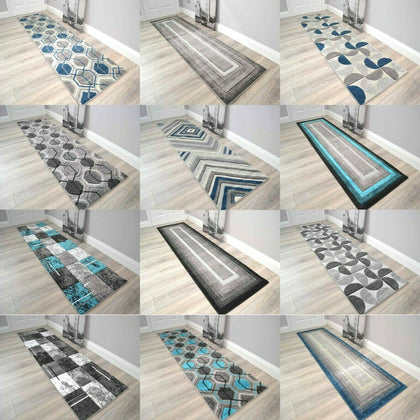 Grey Blue Long Short Narrow Hall Runner Rugs Corridor Thick Hallway Carpets Mats