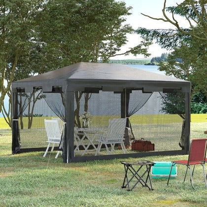 Grey Waterproof Gazebo 4x3m Mosquito Net Garden Patio Marquee Party Tent Camping