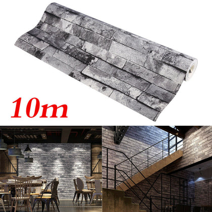 SLATE BRICK SLATE STONE EFFECT WALLPAPER - 3D RUSTIC GREY WALL PAPER ROLL 10M