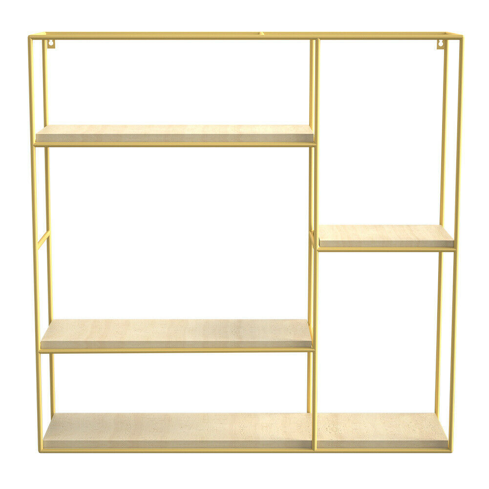 4 Tier Metal Wood Floating Wall Shelf Square Shelving Unit Storage Display Rack