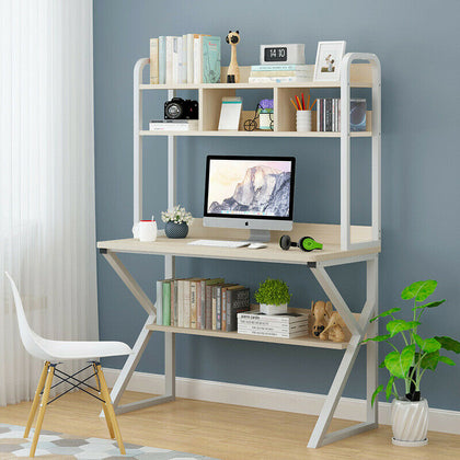 Home Office Study 100CM Large Computer Desk Writing Study Table With Bookshelf