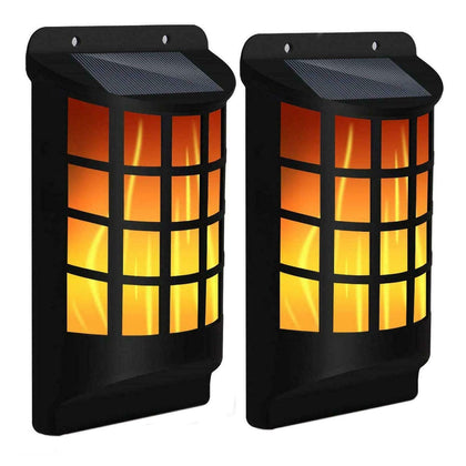 2x SOLAR DANCING FLAME 60 LED TORCH WALL LIGHT FLICKERING LIGHTS OUTDOOR GARDEN