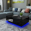 High Gloss Coffee Table Black Wooden Drawer Storage Modern Living Room LED Light