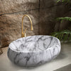 Bathroom Oval Basin Sink Marble Effect Ceramic Counter Top Vanity Washing Bowl